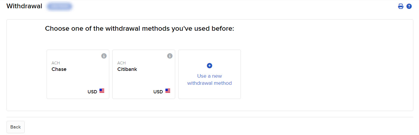 The enter withdrawals panel in Portal. 
